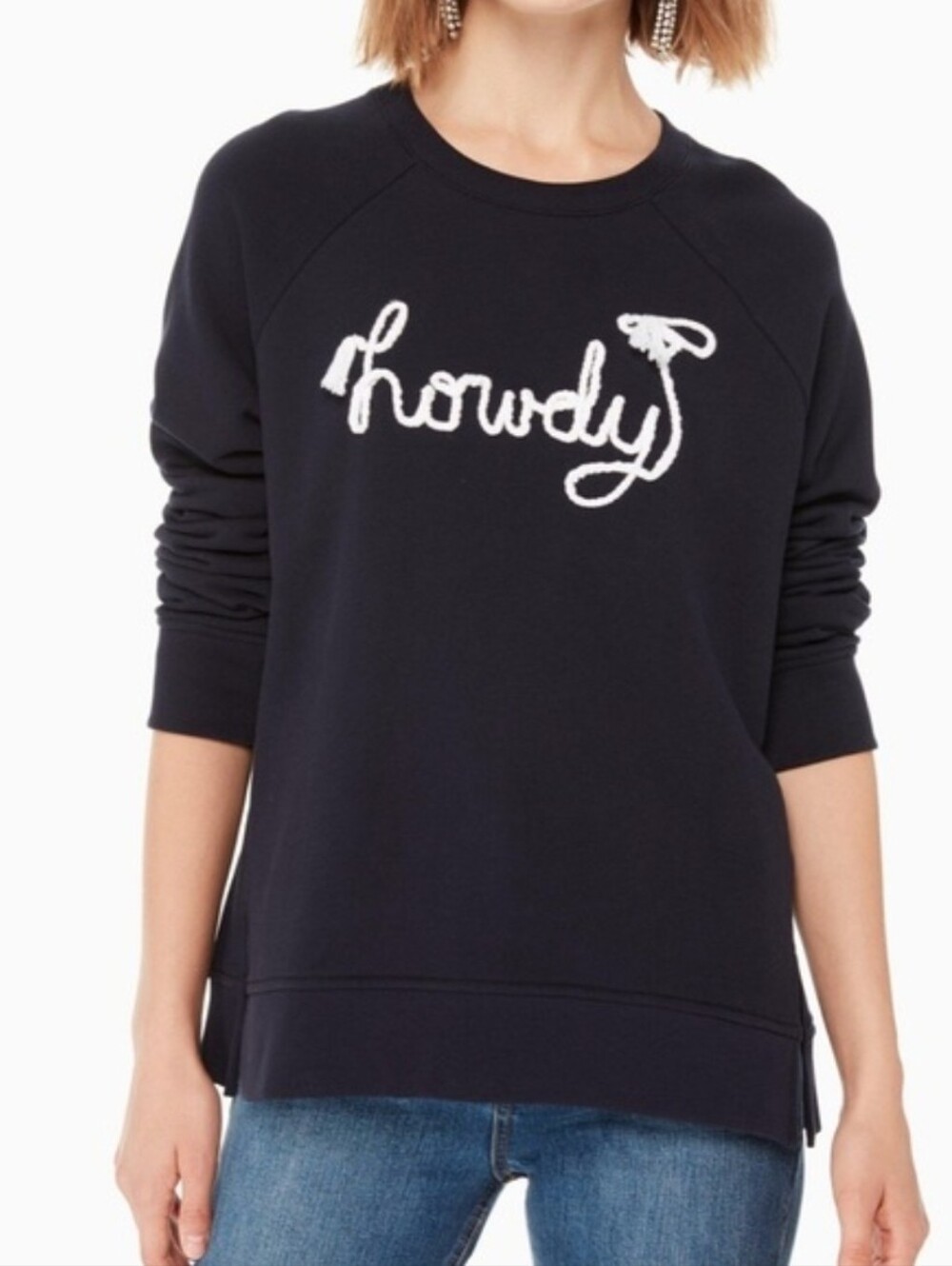 kate spade Navy Textured Knit Crewneck Pullover